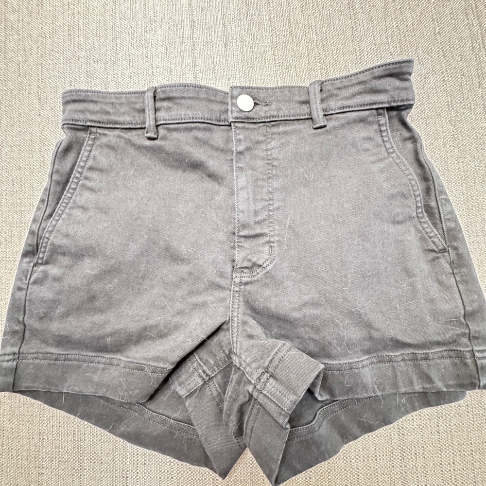 Everlane Womens High Rise Chino Shorts Washed Black Size 6 Stretch Cotton Cuffed